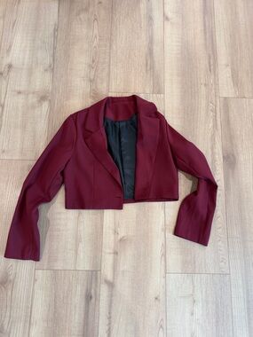 Cropped Women's Burgundy Blazer Jacket